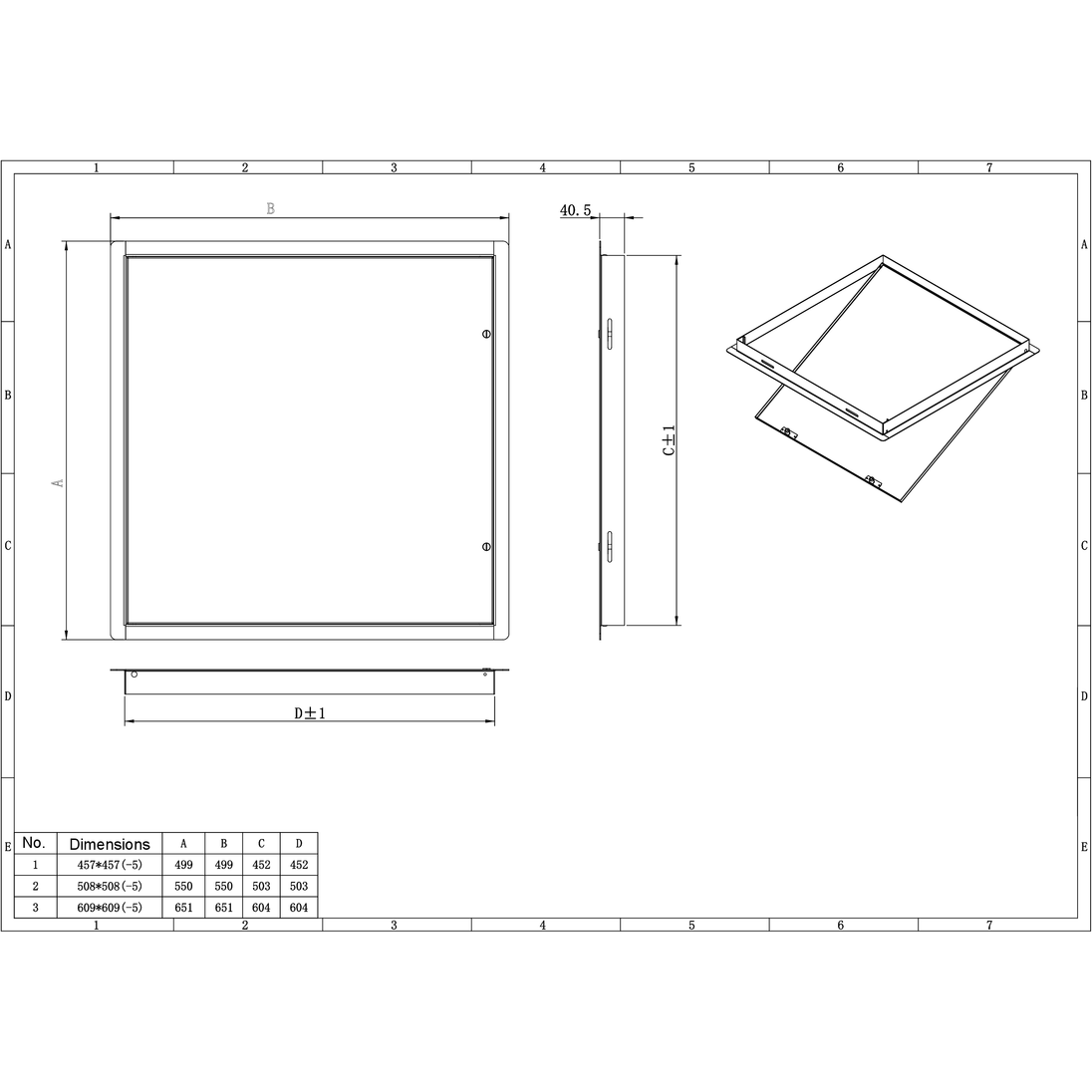 Technical drawing with dimensions and specifications of a rectangular object

