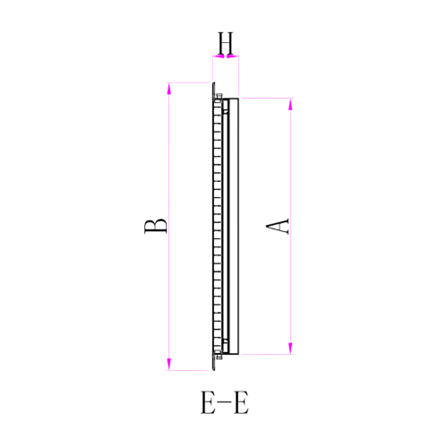 Technical drawing of a vertical object with dimensions labeled A, B, and H on a white background.

