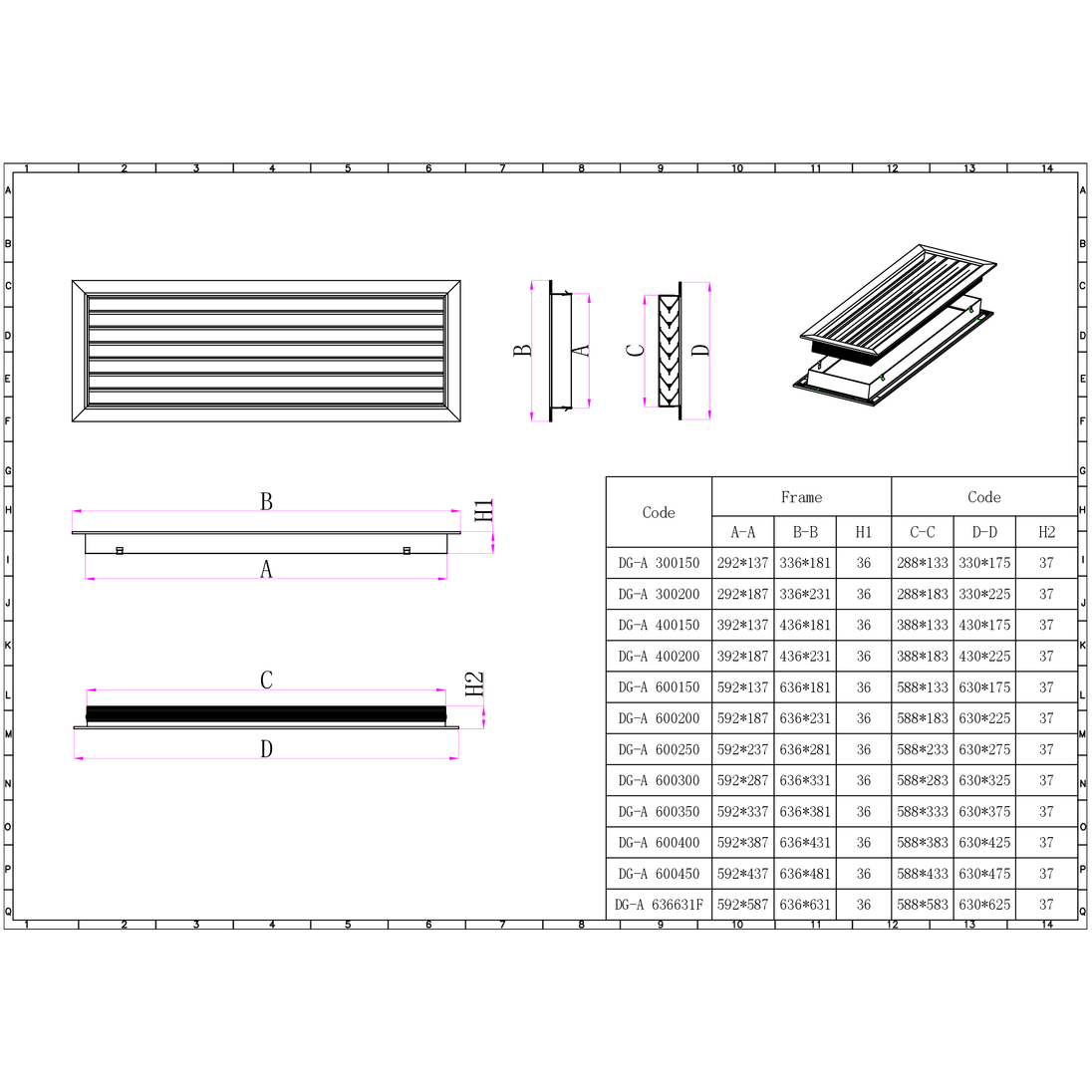 Ductsure Door Relief Vent Grille (Anodized Aluminium) – DG-A 600400