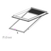 Diagram of a filter being installed into a rectangular frame on a white background

