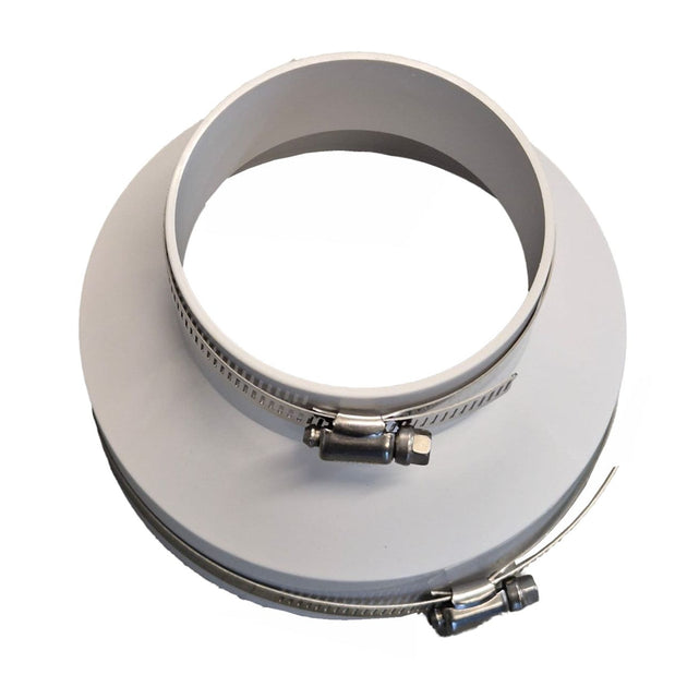 Metallic ring with a central clamp on a white background

