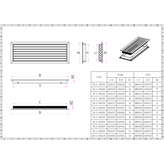 Ductsure Door Relief Vent Grille (Anodized Aluminum) - DG-A 600200