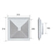 Measurement chart of a square air vent with dimensions labeled.

