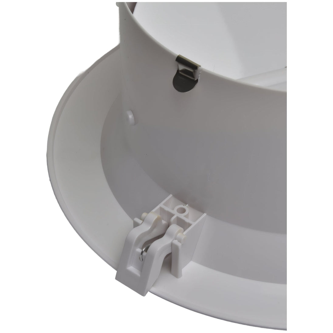 Close-up of a white plastic component on a white background

