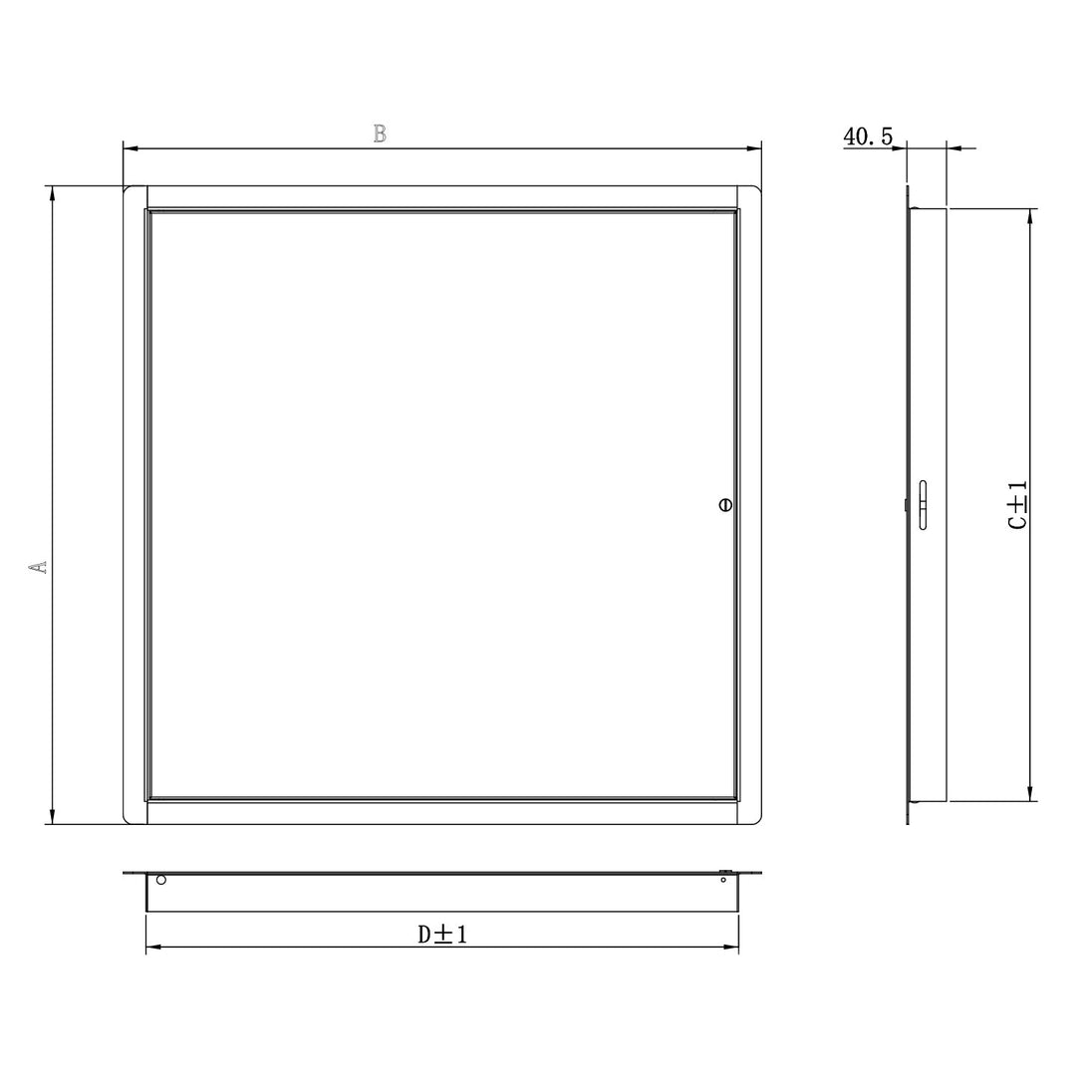 Technical drawing of a rectangular frame with dimensions labeled

