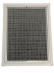 A square metal mesh filter or grille with a white plastic frame, shown against a plain white background.

