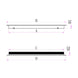 Technical drawing of a rectangular component with labeled dimensions on a white background

