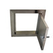 Metallic square table with a shelf on a white background

