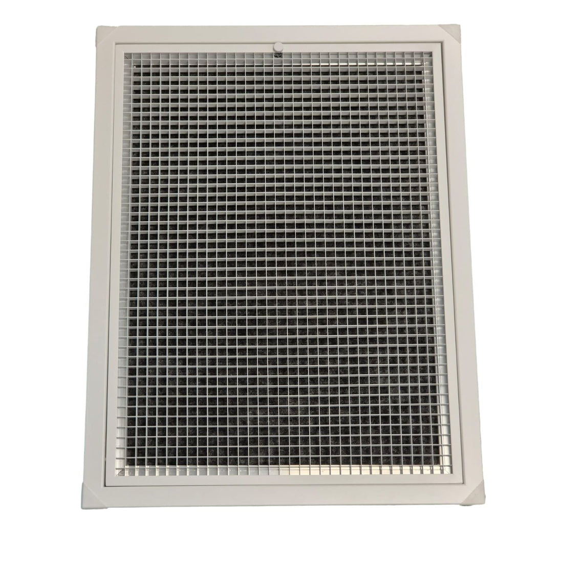Rectangular air filter with grid pattern on a white background

