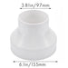 White plastic fitting with measurements on a white background

