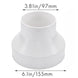 White plastic fitting with measurements on a white background

