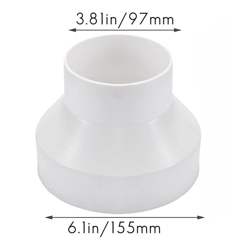 White plastic fitting with measurements on a white background

