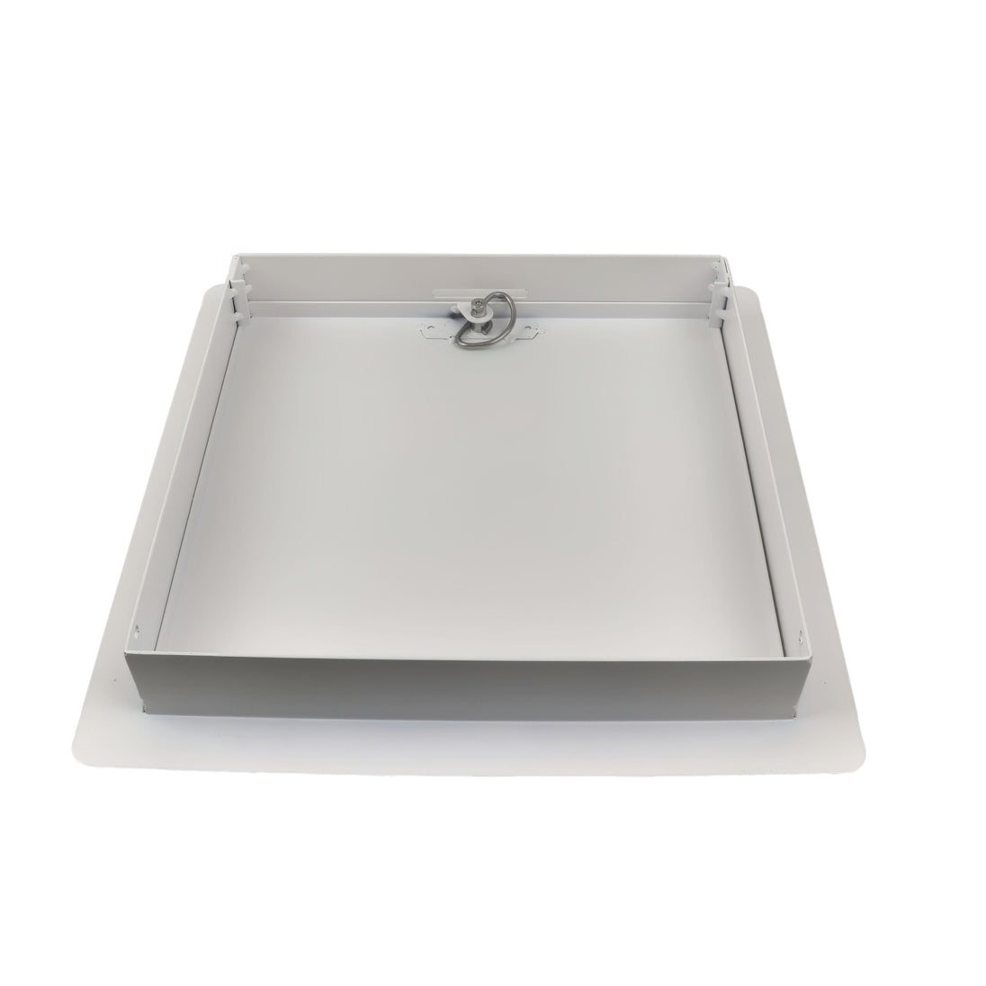 White rectangular tray with a clip on a white background

