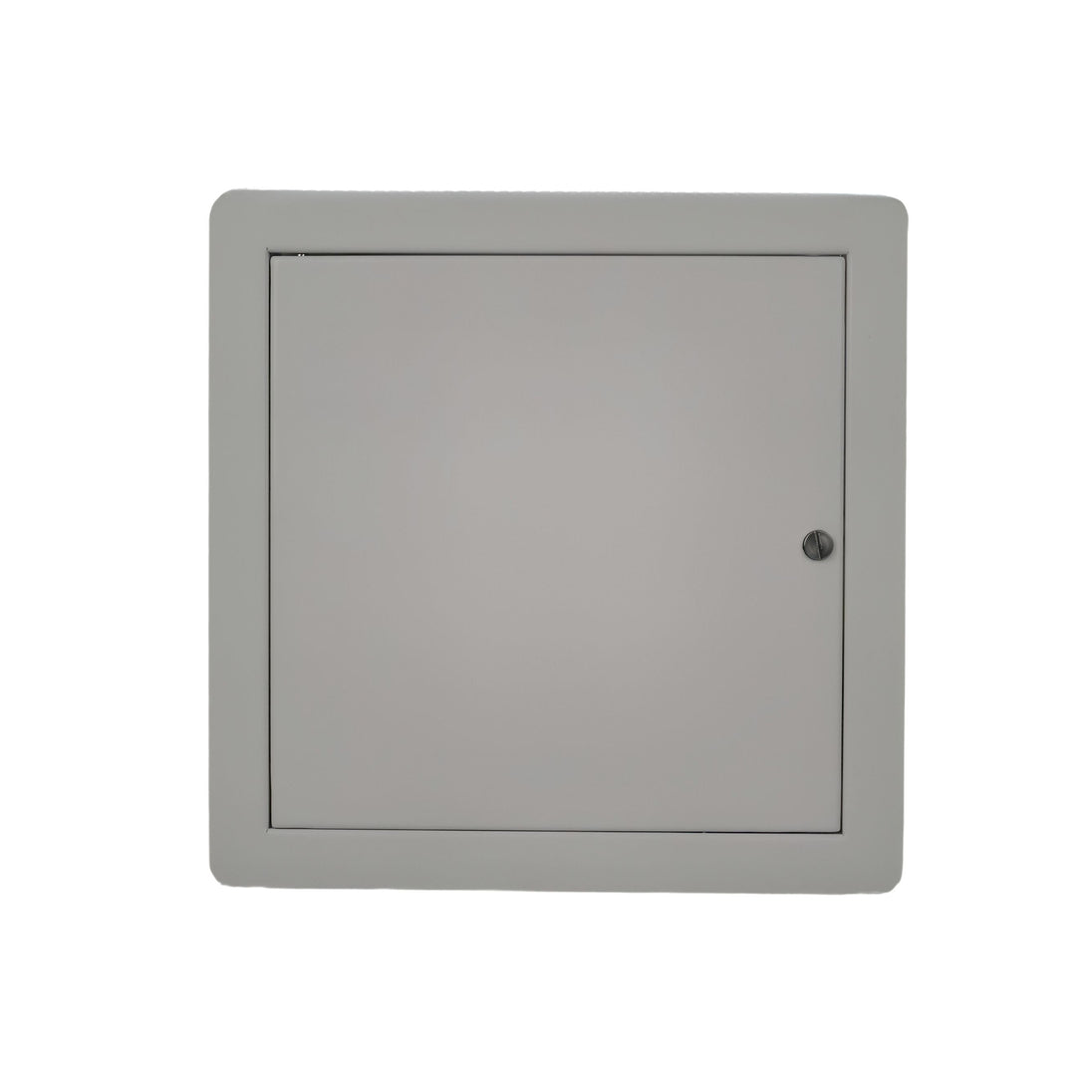Gray metal access panel on a white background

