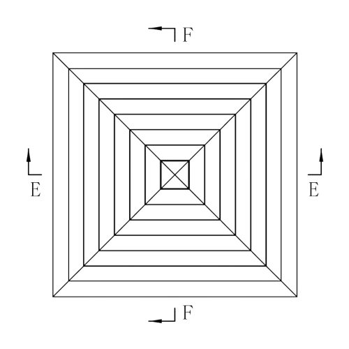 Geometric diagram with nested squares and labeled forces

