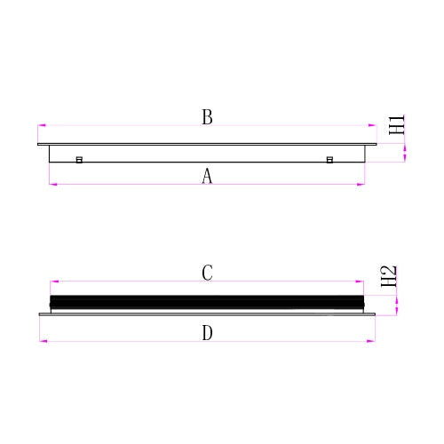 Technical drawing of a rectangular component with labeled dimensions on a white background

