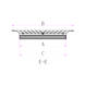 Technical drawing of a metal shelf with dimensions labeled

