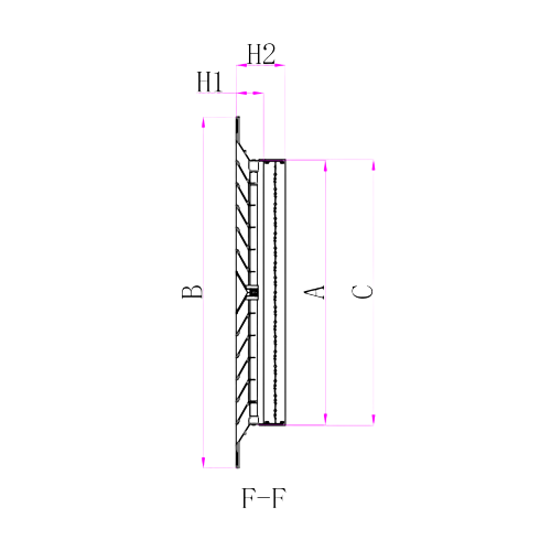 Technical drawing of a profiled object with dimensions labeled

