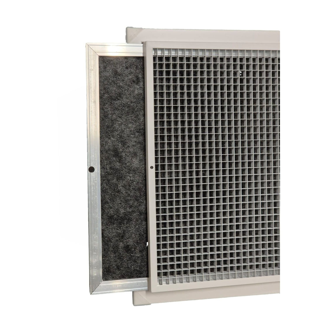 Air filter with pleated and grid design on a white background

