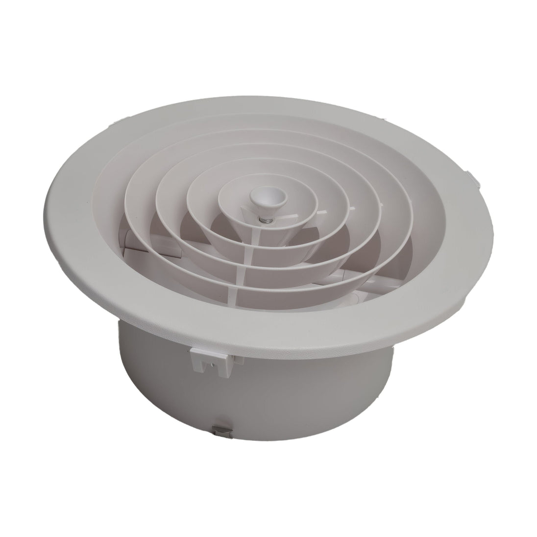 Round white vent on a white background

